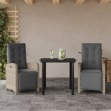 3 Piece Bistro Set with Cushions Light Grey Poly Rattan 3212605