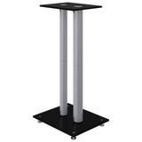 Speaker Stands 2pcs Black&Silver Tempered Glass 2 Pillars Design 51807