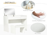Makeup Desk with Drawer, Vanity Table Set with Flip-up Mirror and Cushioned Stool, White T3398P342982
