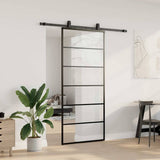 Sliding Door with Hardware Set Black 90x205 cm ESG Glass 3375788