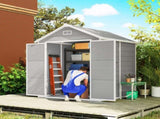 6 x 5ft Garden Shed, Plastic Shed with Floor, Window, Lockable Doors and Vents, Wood Effect Resin T3398P377571