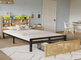 Wooden bed, With charging port and LED strip light, 3ft single bed 90190cm, Storage compartments in N604P336373N