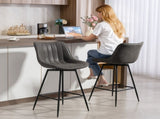 Set of 2 PU Leather Swivel Bar Stools - Grey T3398P423889