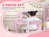 Kids Dressing Table Sets with Stool and Tri-Fold Mirror, Drawer for Playroom, Bedroom - Pink T3398P422147