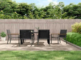 7 Piece Garden Dining Set Black Textilene and Steel 3187044
