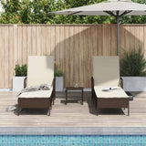 Sun Lounger Reclining 3 pcs Brown and Cream White Poly Rattan 365433