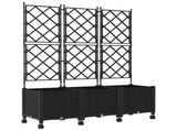 Garden Planter with Trellis&Wheels 3 pcs Black PP 3423077