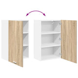Hanging Cabinet with Door Sonoma Oak and White 50 x 31 x 80 cm 884268