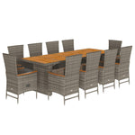 ZNTS 11 Piece Garden Dining Set with Cushions Grey Poly Rattan 3277565