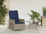 Reclining Garden Chair with Cushions Grey Poly Rattan 365684