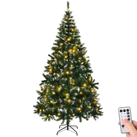 ZNTS 7 FT Snow Tipped Artificial Christmas Tree with DIY 150 Warm Lights, Remote Control, 1100 Branch 03739007