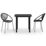 Dining Set Black PVC rattan, powder-coated steel, glass 3-piece 3060225