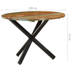 ZNTS Dining Table Round 100x100x75 cm Solid Reclaimed Wood 321682