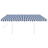 Manual Retractable Awning with Posts 4.5x3.5 m Blue and White 3070036