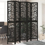 Room Divider 5 Panels Black Solid Wood Paulownia 358760
