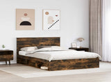Bed Frame with Drawer Smoked Oak 150 x 200 cm Solid Pine Wood 3409340