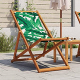 Folding Beach Chair Leaf Pattern Solid Wood Eucalyptus and Fabric 366566