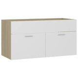 Sink Cabinet with Built-in Basin White and Sonoma Oak Engineered Wood 3070843