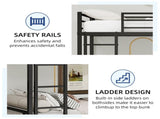 Black metal bunk bed for both adults and children, with safety railing and ladder, mattress size W3987P434167