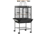 156cm Bird Cage,Large Parrot Cage with Open Play Top, Perch, Seed Guard, Wheels, Storage Shelf, Dark T3398P553395