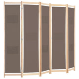 5-Panel Room Divider Brown 200x170x4 cm Fabric 248181