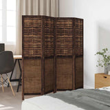 Room Divider 4 Panels Dark Brown Solid Wood Paulownia 358705