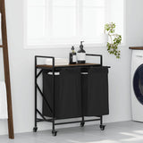 Laundry Basket 2 Compartments with Wheels Brown Oak 859099