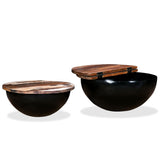 245257 Coffee Table Set 2 Pieces Solid Reclaimed Wood Black Bowl Shape