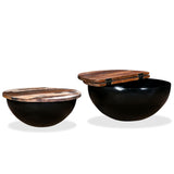 ZNTS Coffee Table Set 2 Pieces Solid Reclaimed Wood Black Bowl Shape 245257