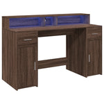 Desk with LED Lights Brown Oak 140x55x91 cm Engineered Wood 3309426