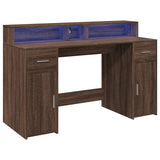 Desk with LED Lights Brown Oak 140x55x91 cm Engineered Wood 3309426