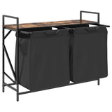 Laundry Basket 2 Compartments with Shelf Smoked Oak 859077