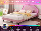 3ft Single Upholstered Bed with LED Adjustable Cute Cloud Headboard, Soft Velvet Bed Frame with N652P241968P