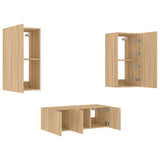 4 Piece TV Wall Units with LED Sonoma Oak Engineered Wood 3216820