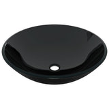 Bathroom Sink with Tap and Push Drain Black Tempered Glass 3098450