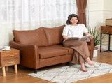 Faux Leather Marble-Effect Two-Seater Sofa - Brown T3398P424908