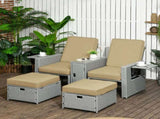 5PC PE Rattan Sun Lounger, Outdoor Wicker 5-level Adjustable Recliner Sofa Bed with Storage Side T3398P315927