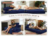 3 in 1 Convertible Corduroy Floor Sofa Bed, Oversized Fold Out Chaise Lounge with High Density T5592P539606