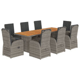 9 Piece Garden Dining Set with Cushions Grey Poly Rattan 3277611