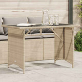 Garden Table with Glass Top Beige 110x68x70 cm Poly Rattan 366353