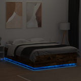 Bed Frame with LED without Mattress Smoked Oak 140x200 cm 3209615
