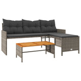 Garden Sofa with Table and Cushions L-Shaped Grey Poly Rattan 365582