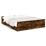 ZNTS Bed Frame with Drawers without Mattress Smoked Oak 150x200 cm King Size 3280290