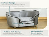 Dog Sofa Pet Chair, Kitten Bed Couch w/ Wooden Frame, Removable Cushion - Silver-Tone and Grey T3398P376493
