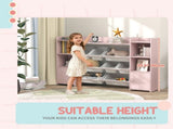 Kids Toy Organizers and Storage with 8 Removable Storage Bins and Bookshelf, Pink T3398P554274