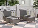 5 Piece Rattan Garden Furniture Set, Wicker Patio Sofa Set with 2 Armchairs, 2 Footstools, Glass Top T3398P328514