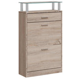 241245 Shoe Cabinet with a Drawer and a Top Glass Shelf Wood Oak Look