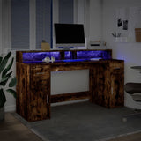 Desk with LED Lights Smoked Oak 160x55x91 cm Engineered Wood 3309433