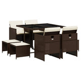 9 Piece Garden Dining Set with Cushions Brown Poly Rattan 3210597