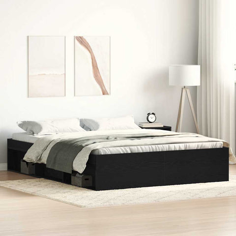 Bed Frame without Mattress Black Oak 160x200 cm Engineered Wood 3329334